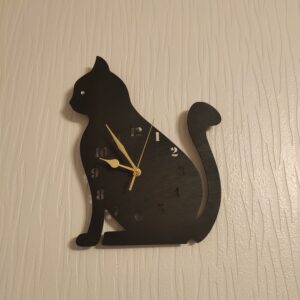 Horloge murale bois en forme de chat