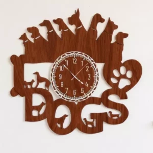 Horloge murale bois avec des chiens
