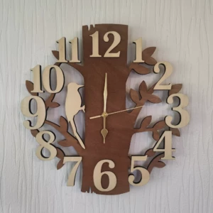 Horloge Murale Arbre & Oiseau en Bois